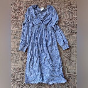 Blue Floral Long Sleeve Dress